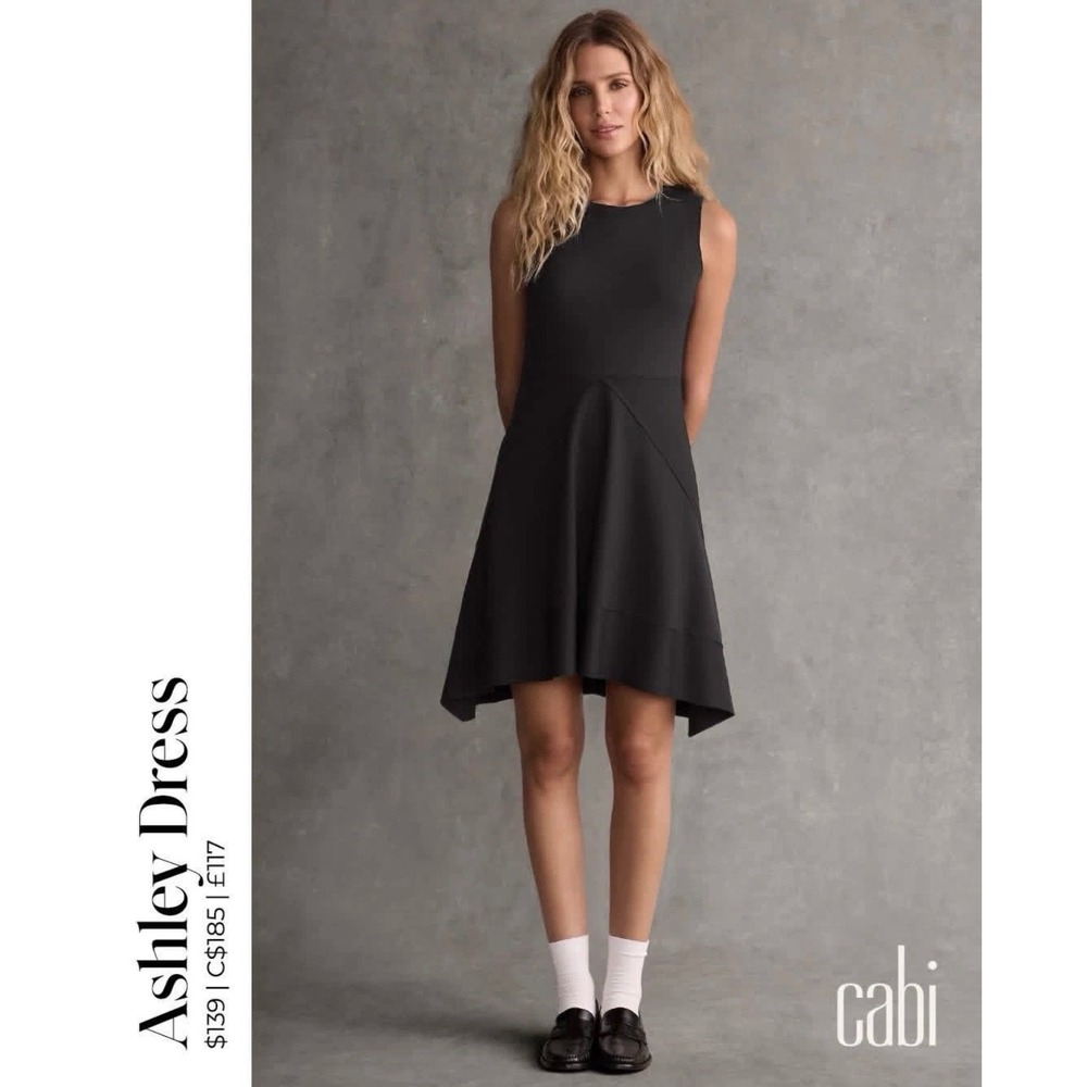 Cabi Ashley Dress 5026 Womens Medium Black Knit Sleeveless Handkerchief Hem
